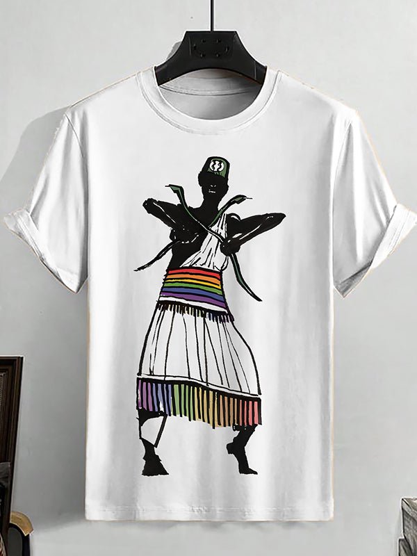 Men's Black Man Waving Snake Graphic Print Cotton Casual T-Shirt