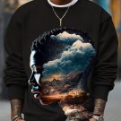 Men's Black Side Face Fantasy Landscape Art Print Casual Sweatshirt