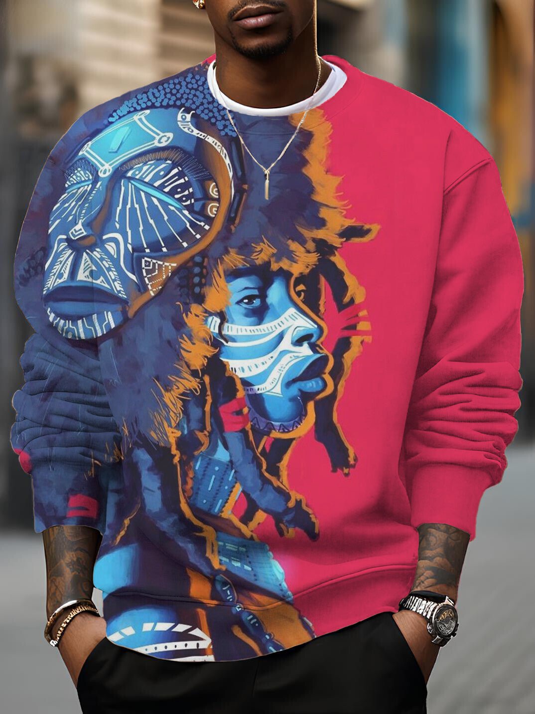Men's Black Tribal Ethnic Patterns Art Print Casual Sweatshirt