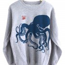 Men's Blue Giant Octopus Crew Neck Casual Graphic Print Sweatshirt