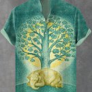 Men's Boho Elephant Tree of Wisdom Spiritual Art Linen Blend Shirt