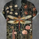 Men's Boho Midnight Dragonfly Art Print Linen Blend Shirt