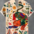 Men's Boho Tiger Resort Plants Cartoon Art Short Sleeve Linen Blend Shirt