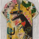 Men's Cartoon Doodle Dinosaur Alien Art Painting Print Short Sleeve Shirt