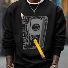 Men's Cassette Tape And Pencil Retro Art Print Cotton Casual Sweatshirt
