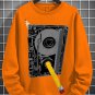 Men's Cassette Tape And Pencil Retro Art Print Cotton Long Sleeve T-Shirt Thin Sweatshirt