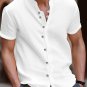 Men's Casual Button V Neck Short Sleeve Plain Linen Shirt