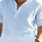 Men's Casual Half Button Long Sleeve Roll Tab Linen Shirt