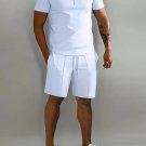 Men's Casual Half Zipper Polo Shirt Drawstring Shorts Two-Piece Set