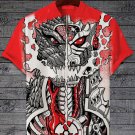 Men's Casual Mecha Dragon Print Half Button Short Sleeve Shirt
