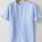Men's Casual Plain Button Round Neck Short Sleeve Linen T-Shirt