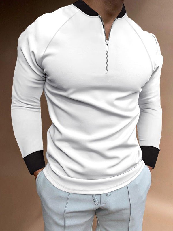 Men's Casual Solid Color Raglan Sleeve Zipper Slim Shirt