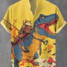 Men's Cat And Dinosaur Fighting Together Art Print Casual Shirt