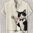 Men's Cat Cheers Cocktail Art Print Casual Shirt