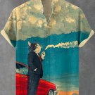 Men's Cat Driving On The Road Smoking Chilling Art Print Shirt