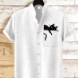 Men's Cat Lying On Pocket Art Print Linen Blend Shirt