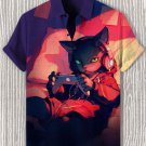 Men's Cat Playing Games In Bed Print Casual Shirt