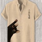Men's Cat Says Hello Japanese Art Print Casual Shirt