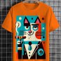 Men's Cat Smoking Cigar Art Print Cotton Casual T-Shirt