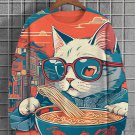 Men's Cat Wearing Sunglasses Eating Noodles Japanese Art Print Casual Sweatshirt