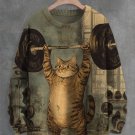 Men's Cat Weight Lifting Fitness Print Knit Sweatshirt