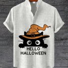 Men's Cat Witch Hat Hello Halloween Print Shirt