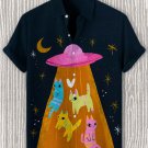 Men's Cats Taken Away By Alien UFO Print Shirt