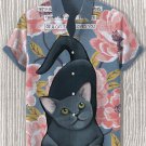 Men's Cherry Blossoms Smiling Cat Art Print Short Sleeve Shirt