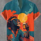 Men's Chilling Beer Sunset Hippie Lion Art Print Shirt