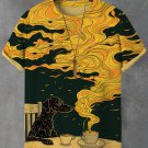 Men's Chilling Dachshund Coffee Fire Fluid Art Print T-Shirt