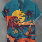 Men's Chilling Smoking Beer Lion Vacation Art Print Shirt