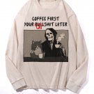 Men's Coffee Fist Your Catshit Later Skull Print Long Sleeve T-Shirt