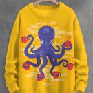 Men's Coffee Octopus Art Print Knit Sweatshirt
