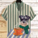 Men's Coffee Schnauzer Retro Stripe Art Print Linen Blend Shirt