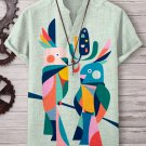 Men's Color Block Abstract Cockatoo Love Graphic Short Sleeve V Neck T-Shirt