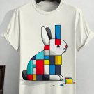 Men's Color Block Rabbit Art Print Cotton Casual T-Shirt