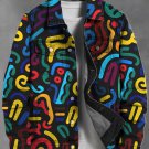Men's Colored Abstract Stripes Art Print Denim-Like Long Sleeve Shirt
