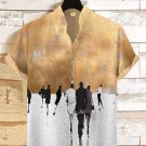 Men's Contrast Color Pedestrian Art Print Casual Shirt
