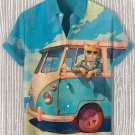 Men's Cool Cat Travel In Bus Art Print Casual Shirt
