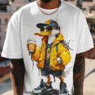 Men's Cool Duck and Coffee Cartoon Illustration Print Casual T-Shirt