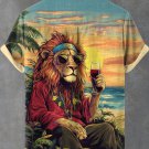 Men's Cool Lion Reggae Soul Drinking Wine Vacation Art Print Casual Shirt
