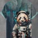 Men's Cool Panda Astronaut Oil Painting Print Casual Shirt
