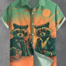Men's Cool Raccoon Gentleman Brothers Drinking At Sunset Art Print Linen Blend Shirt