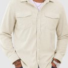 Men's Corduroy Turndown Collar Button Up Pockets Long Sleeve Shirt