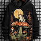 Men's Cottagecore Aesthetic Frog Under The Moon Art Print Hooded Sweatshirt
