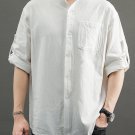 Men's Cotton And Linen Casual Stand-up Collar Roll Tab 3/4 Sleeve Shirt