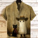 Men's Cowboy Ghost and Black Cat Print Shirt