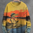 Men's Crocodile Fishing Art Print Knit Sweatshirt