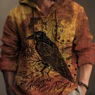 Men's Crow Art Print Hooded Shirt