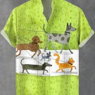 Men's Cute Walking Dog Natural Watercolor Art Print Linen Blend Casual Shirt